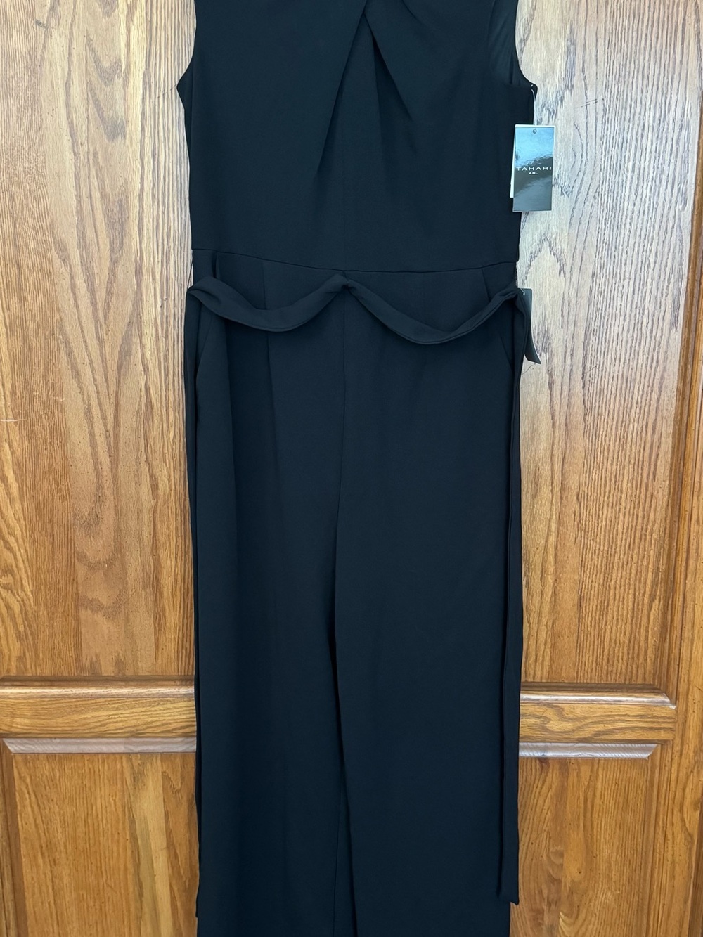 Tahari ASL Black Sleeveless Wide-Leg Jumpsuit with Waist Tie